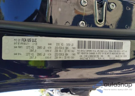 2019 Jeep Cherokee Limited Fwd z USA, uszkodzony, nr VIN 1C4PJLDB9KD381352